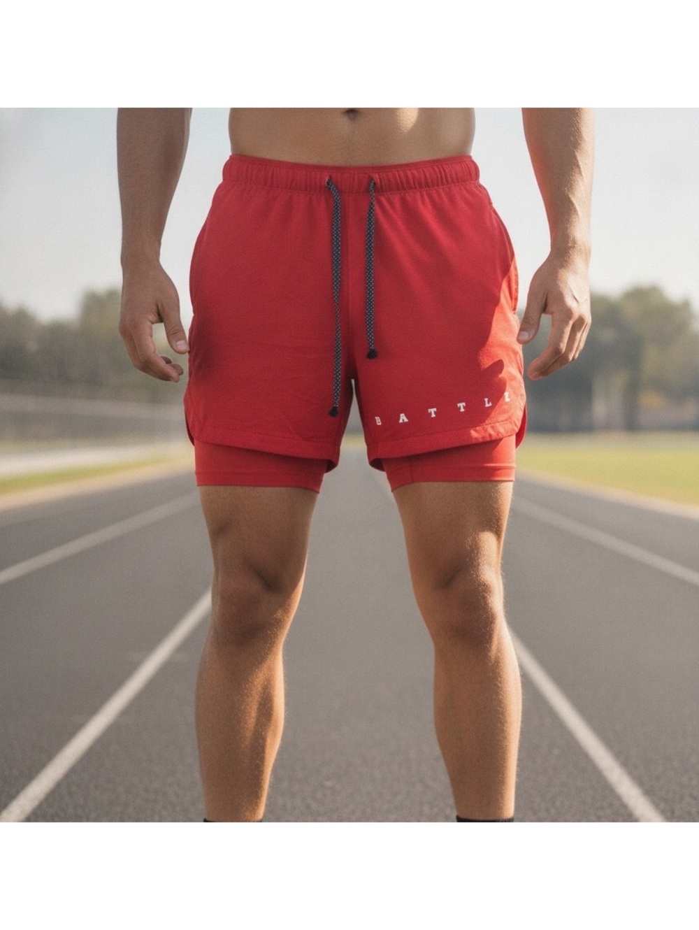 Battle Athletics Red Athletic Running Shorts with Inner Compression Layer Sz S